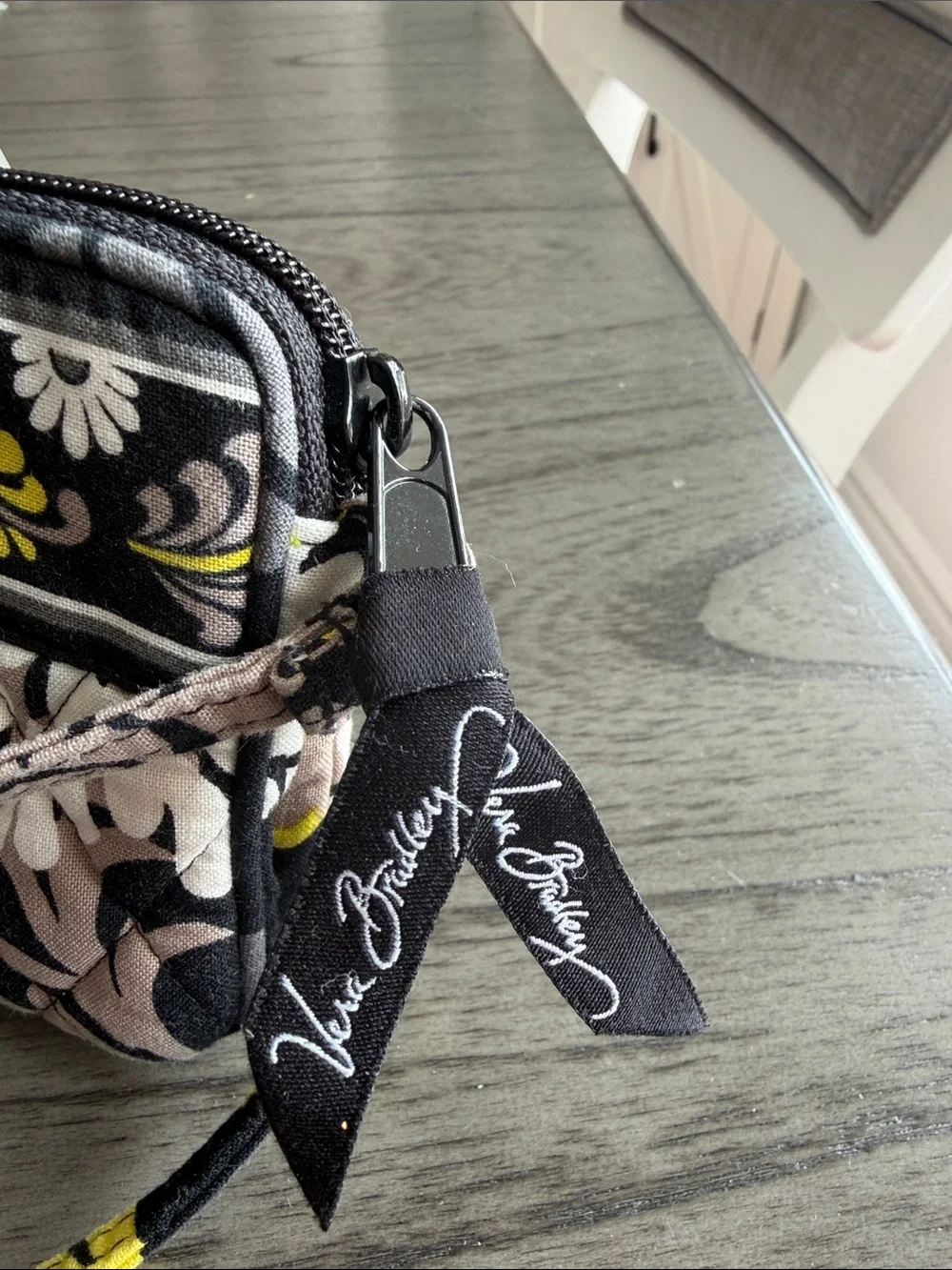 Vera Bradley Black Yellow Floral Quilted Wristlet Phone Wallet w-Crossbody strap